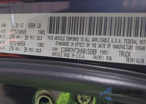 2017 Ram 1500 Laramie 4X4 5'7 Box from USA, damaged, VIN 1C6RR7NT3HS815289